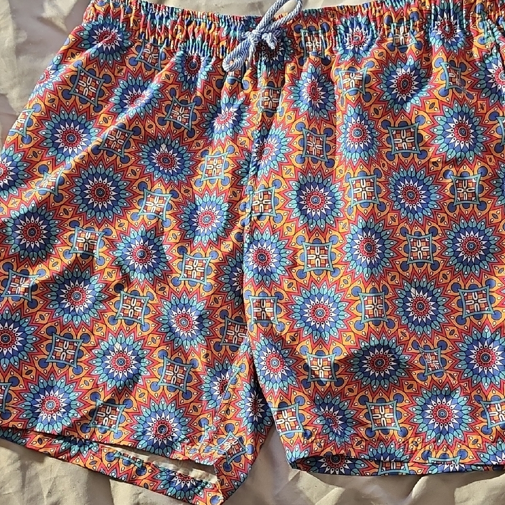 Tailorbyrd Men's Geometric Print Shorts - Blue and Orange